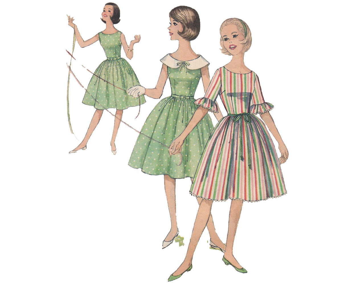 Around the May Pole - Vintage Early 1960s Sub-Teen Dress with Detachable Collar Sewing Pattern by Simplicity 4402