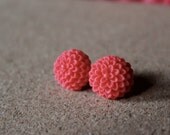 Matte Red Resin Cabochon Flower Stud Earrings