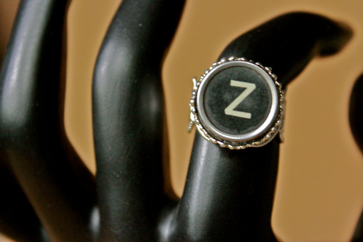 Adjustable Vintage Typewriter Key Silver Ring in Letter Z