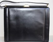 Vintage 1960's Leon Brand Black Leather Handbag