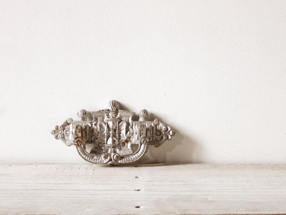 French vintage drawer pull handles, Three huge metal handles
