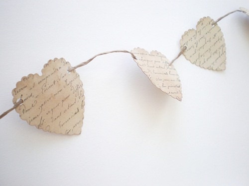 Vintage Inspired Paper Heart Garland - Vintage Script Design