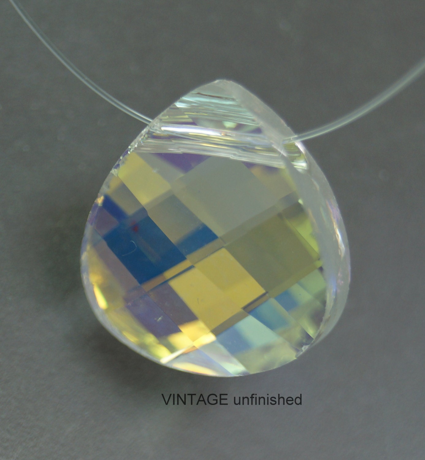 2 - 15mm x 14mm Clear Crystal AB Aurora Borealis Flat Briolette  Pendant