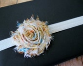 Vintage Floral Print Shabby Flower on Silver Foe - Sz. Small - Shabby Chic Headband