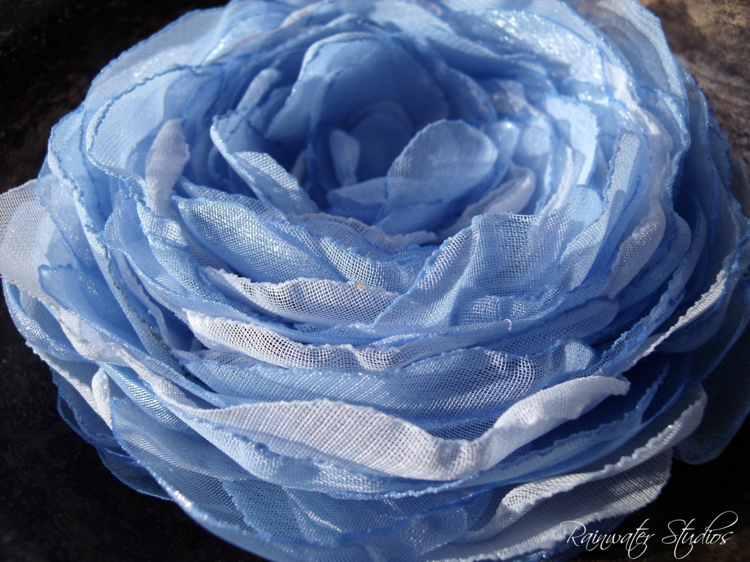 Wedding Hair Flower- Cornflower Blue - Shimmery Blue Organza, Powder Blue Chiffon, Bridal Accessory, Made To Order