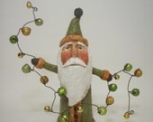 Primitive Paper Mache Folk Art Green Santa