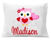 Valentines Owl Personalized Pillow Case Owl Personalized Pillow Case Boys or Girls Il_170x135