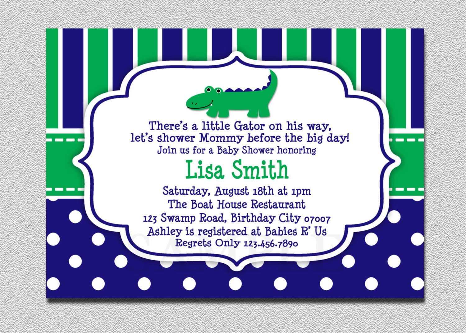 Blue and Green Alligator Baby Shower Invitation Preppy Alligator Baby Shower Boy Girls or Twins