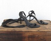 Vintage Sergio Rossi Black Leather Ankle Strap Sandals Size 35