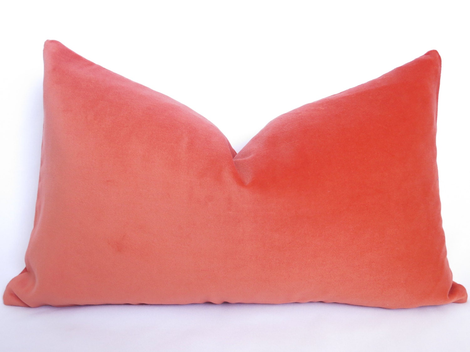 Cotton Velvet Pillow - Coral - 12x20 inch - BOTH SIDES - Coral Pillow - Velvet Pillow - Orange Pillow - Decorative Pillow - Designer Pillow