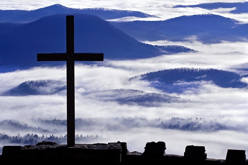 Landscape Photography - 8x12 Fine art print, Cross Sunrise with Fog, Religious Art, Christianity, Pretty Place, South Carolina