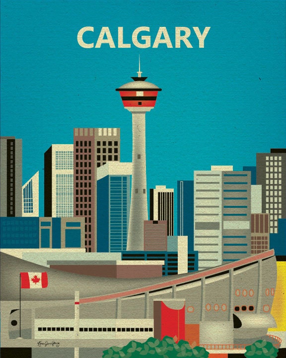 Calgary, Canada Skyline Destination Print - Travel Wall Art - for Home, Office, and Nursery - style E8-O-CAL