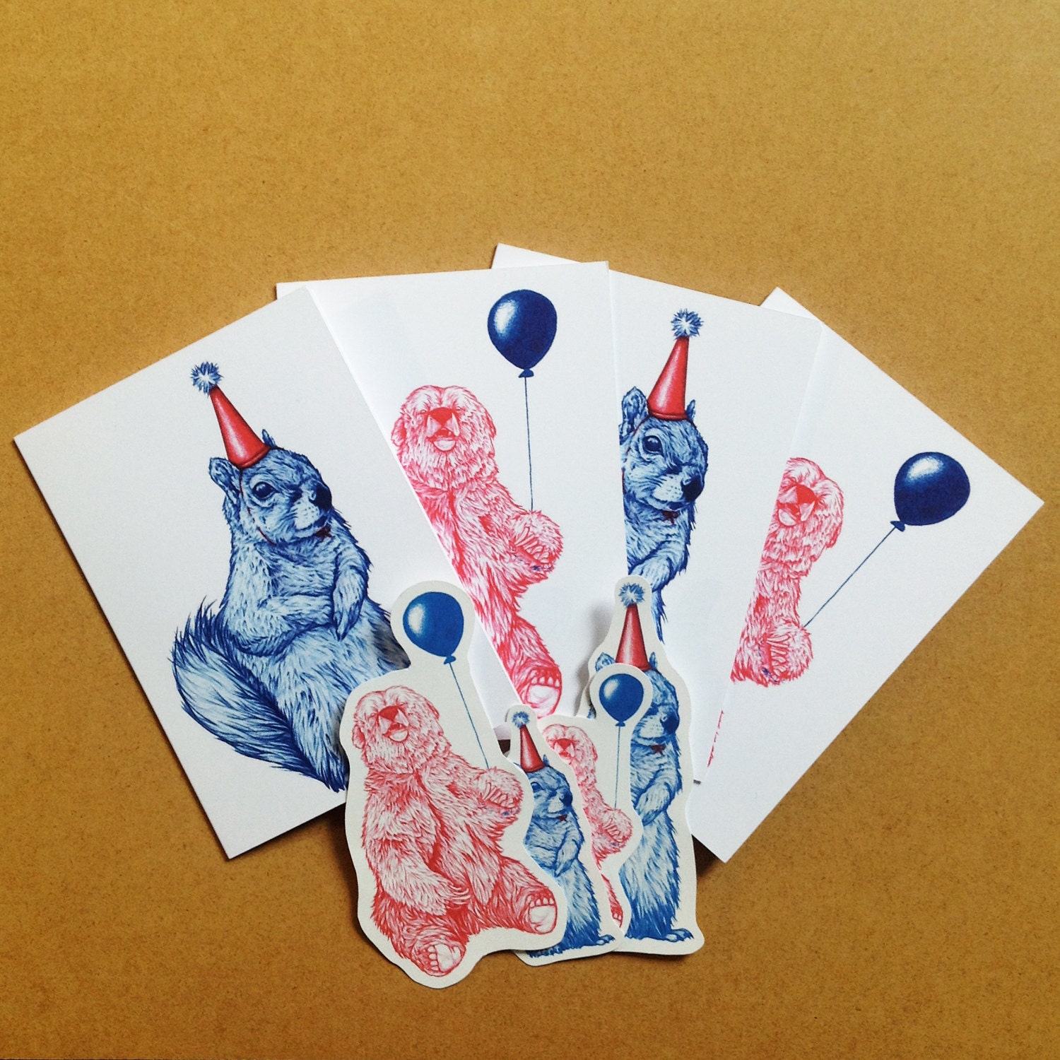 Party Pack. Bear and Squirrel card pack and stickers.