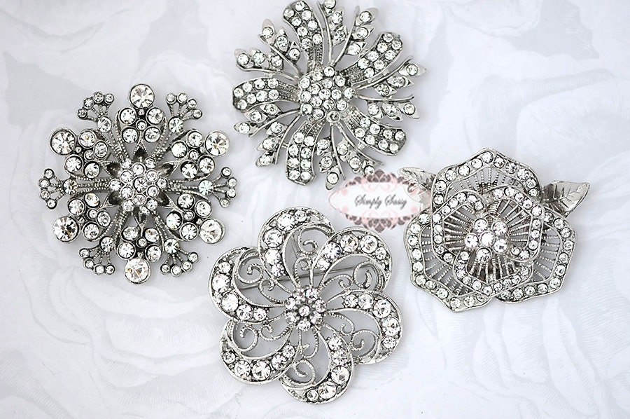4pcs Rhinestone Brooches Pins Clear Crystal Bridal Wedding Jewelry Brooch Pin
