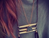 MEMORIAL DAY SALE Boho Dreams Leather Fringe Bohemian Tribal One of a Kind Ladder Breast Plate Bone Turquoise Necklace