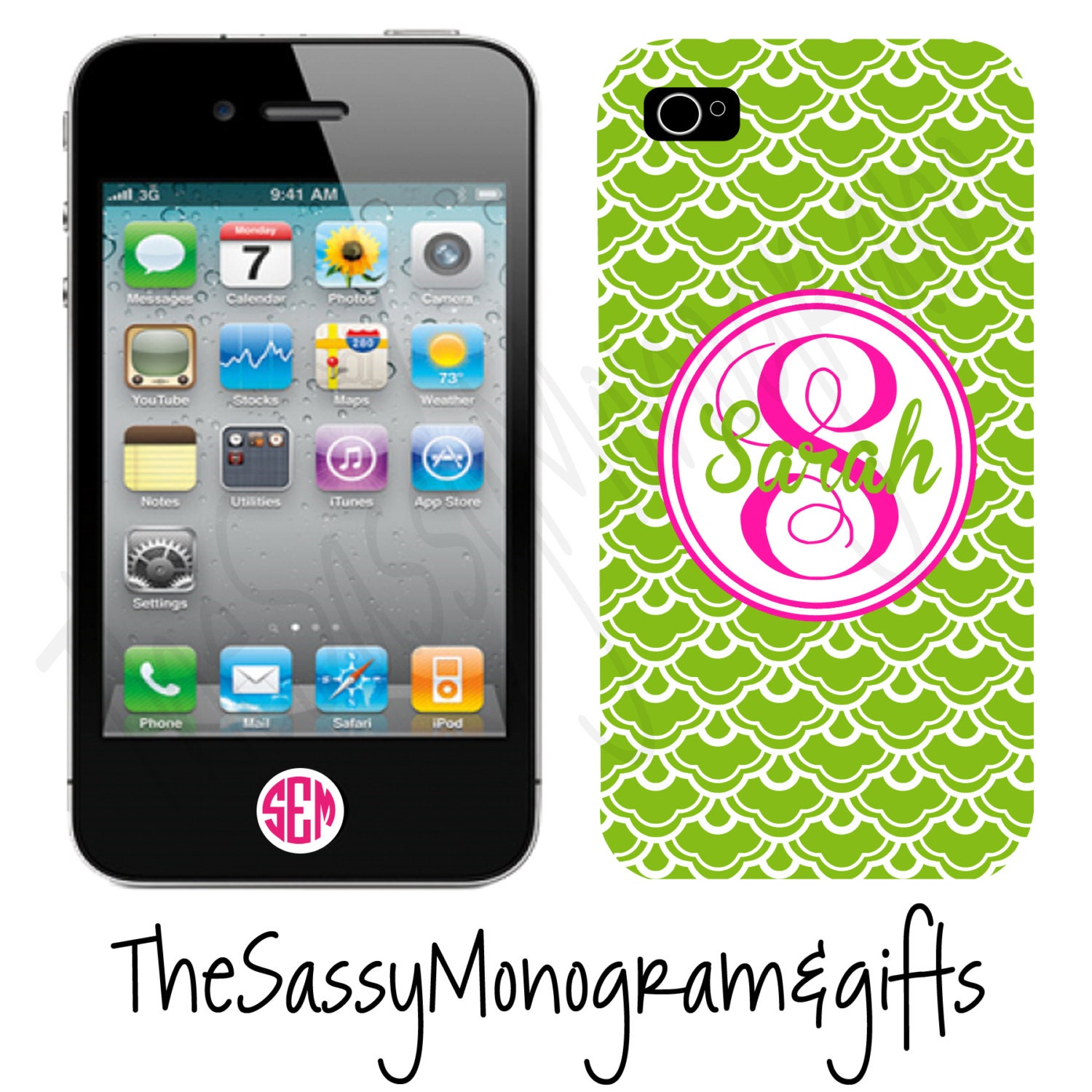 Personalized PLASTIC iPhone 4 and 4s case Green Moroccan Tile - custom made - Design Your Own iPhone Case