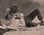 What's in a Kiss -  A Cause for Divorce - Humorous Antique Postcard Early 1900's Edwardian Couple - sent from Choctaw Oklahoma