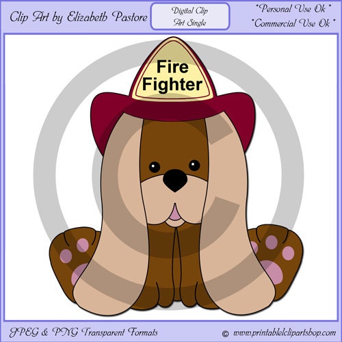 Clip Art Single Of Basset Hound In A Fire Fighter Hat