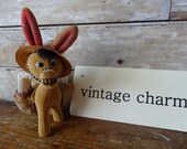 Vintage Felted Brown Goofy Donkey/Burro Toothpick Holder Adorable 1950s or 60s