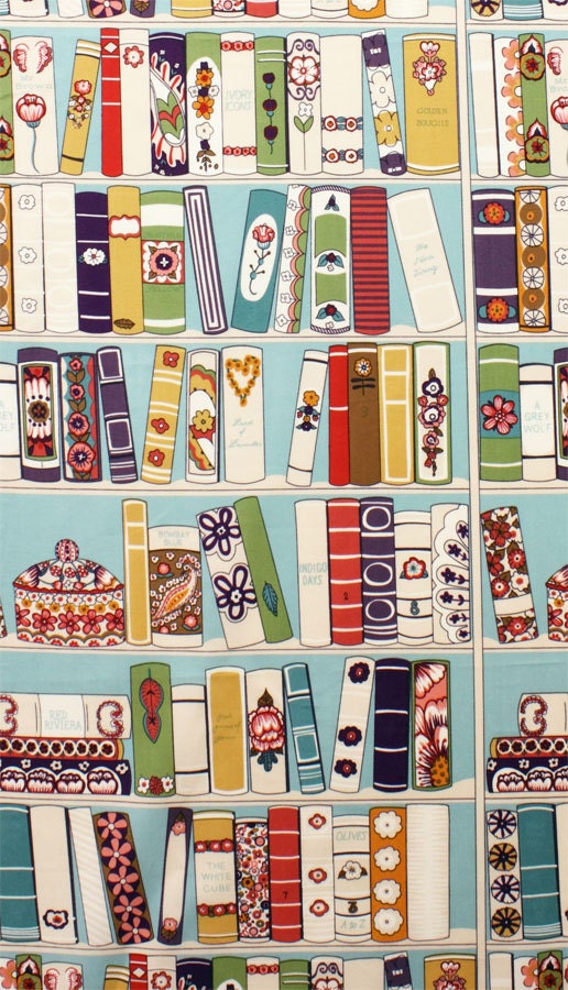 Somerville Study Fabric in Sienna Blue Books Library Fabric by Alexander Henry - 1 Yard