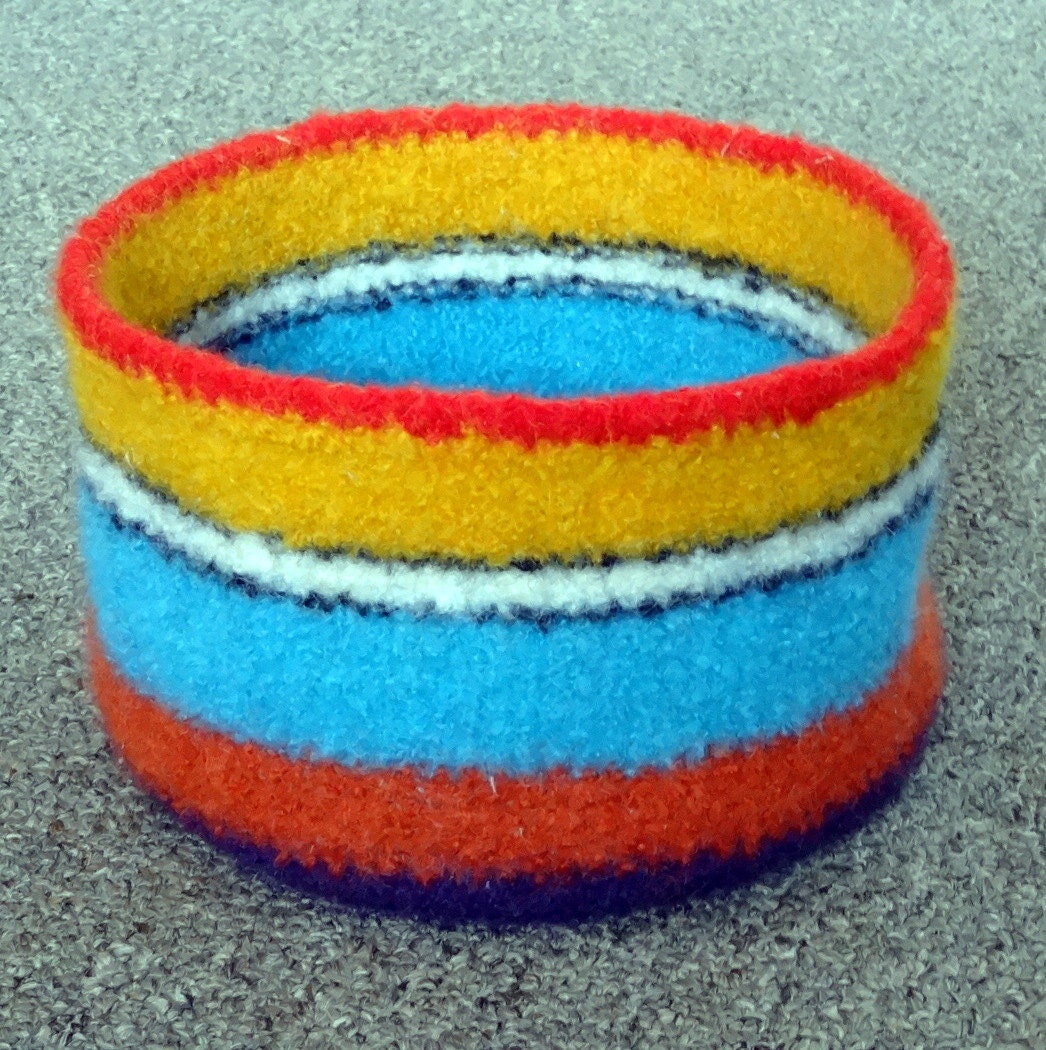 Multi-Color Stripe Wool Felted Basket - Free Shipping within USA
