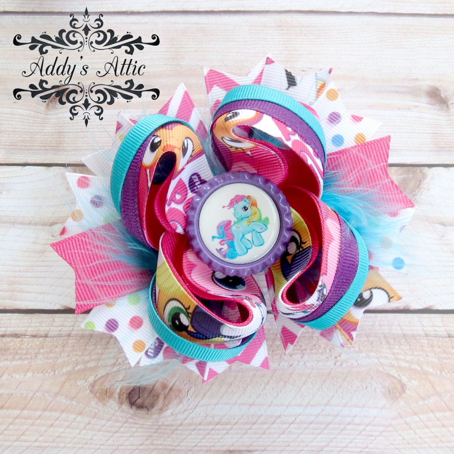 My Little Pony Hair Bow..Over the Top Stacked Boutique Hair Bow..Rainbow Dash