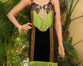 Custom FLAPPER 1920s Great Gatsby Speakeasy Roaring 20s Slip Dress Fringe Trims with Headpiece Included