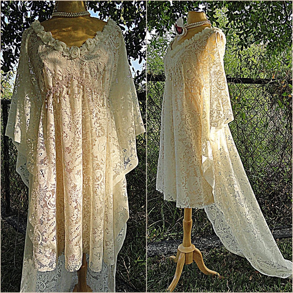Custom Vintage Bridal Hollywood Gown-Fairytale Whimsical Reclamed lace long bridal dress in white or ivory by vastly vintage on etsy