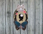 cameo butterfly Bear collage brooch pin or ornament