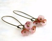 Matte Pink Flower Earrings with antique gold highlights - Flower Fairy Jewelry - The garden fairy's are going to a party.