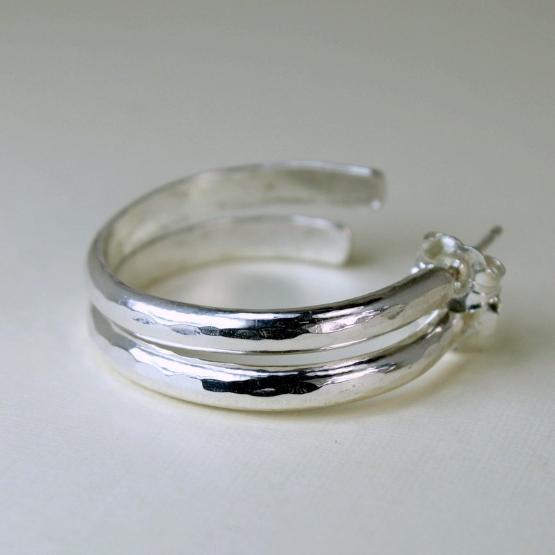 Sterling Hoop Posts - Sterling Silver Hoops - Hoop Post Earrings - Hammered Hoops - 1" Hoops