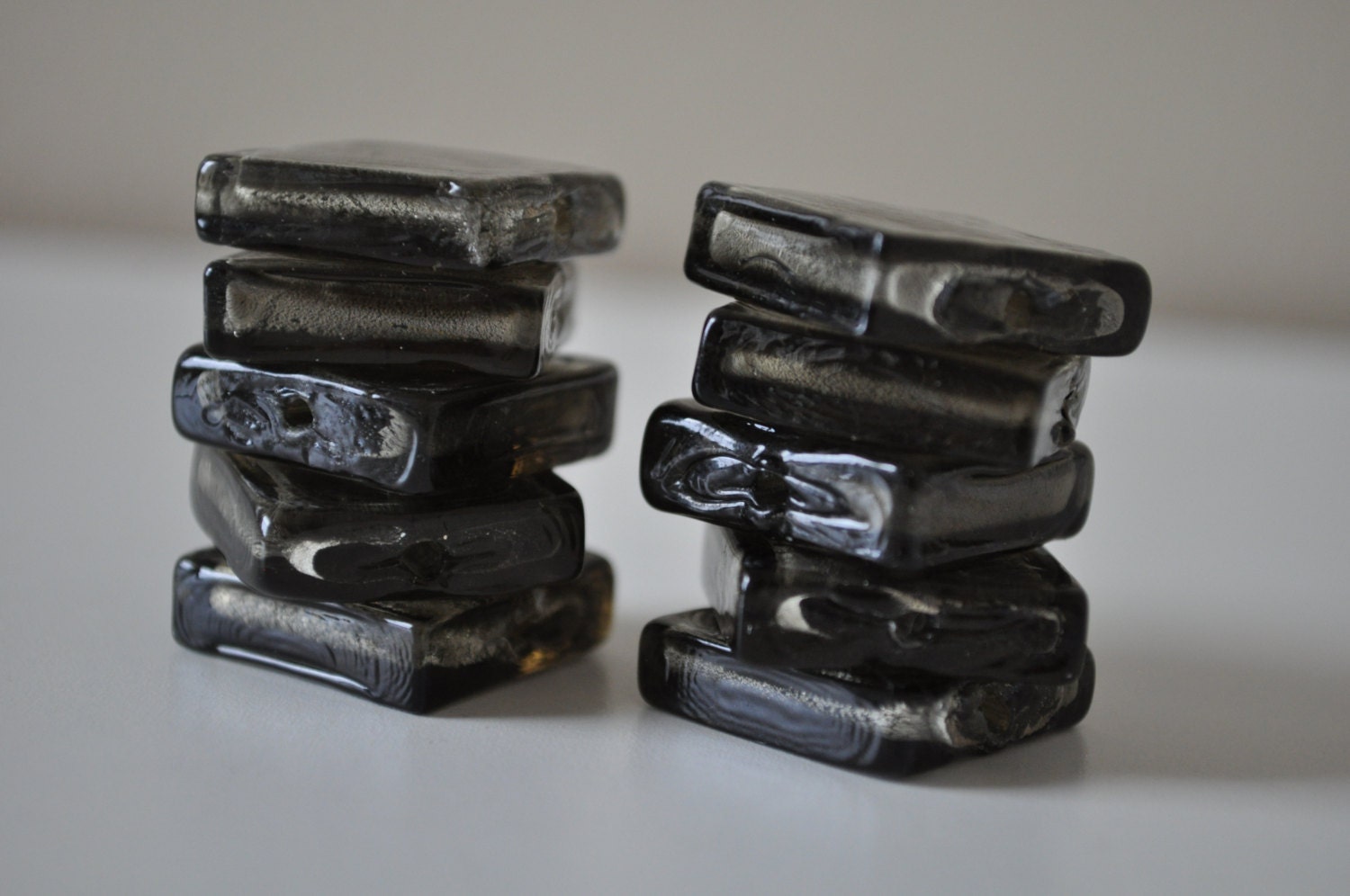 Unique Square Gray Pewter Black Frosted Glass Jewelry or Accessory Beads for Earrings, Bracelets Necklaces, 3/4" wide (Qty 10)