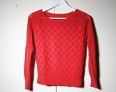 Open Knit Sweater . Red . 1980s