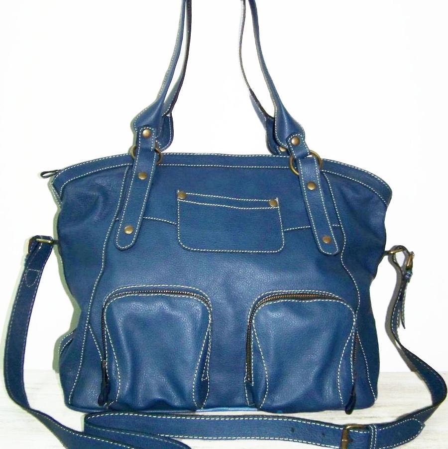 Magui L. Blue cerulean leather tote bag, Leather Handbag Shoulder Leather Bag Crossbody Bag/ Magui L fits a15"/13" laptop