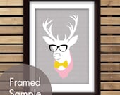 Oh Dear (Deer Antlers with Glasses and Bowtie) 5x7 Art Print (Featured in Cloud Grey, Pink Lemonade and Canary) Buy 3 Get One Free