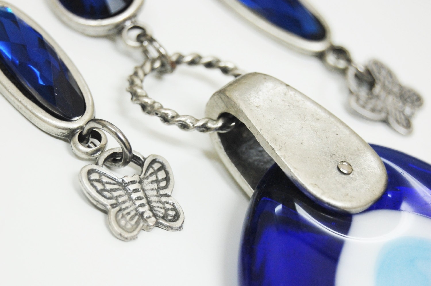 Butterfly Wall Hanging Amulet Handmade Turkish Silver Plated Evil Eye Bead