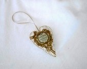 Vintage French Perfume Label Sachet, Heart Shape, Olive Gold, Pink Sugar Fragrance