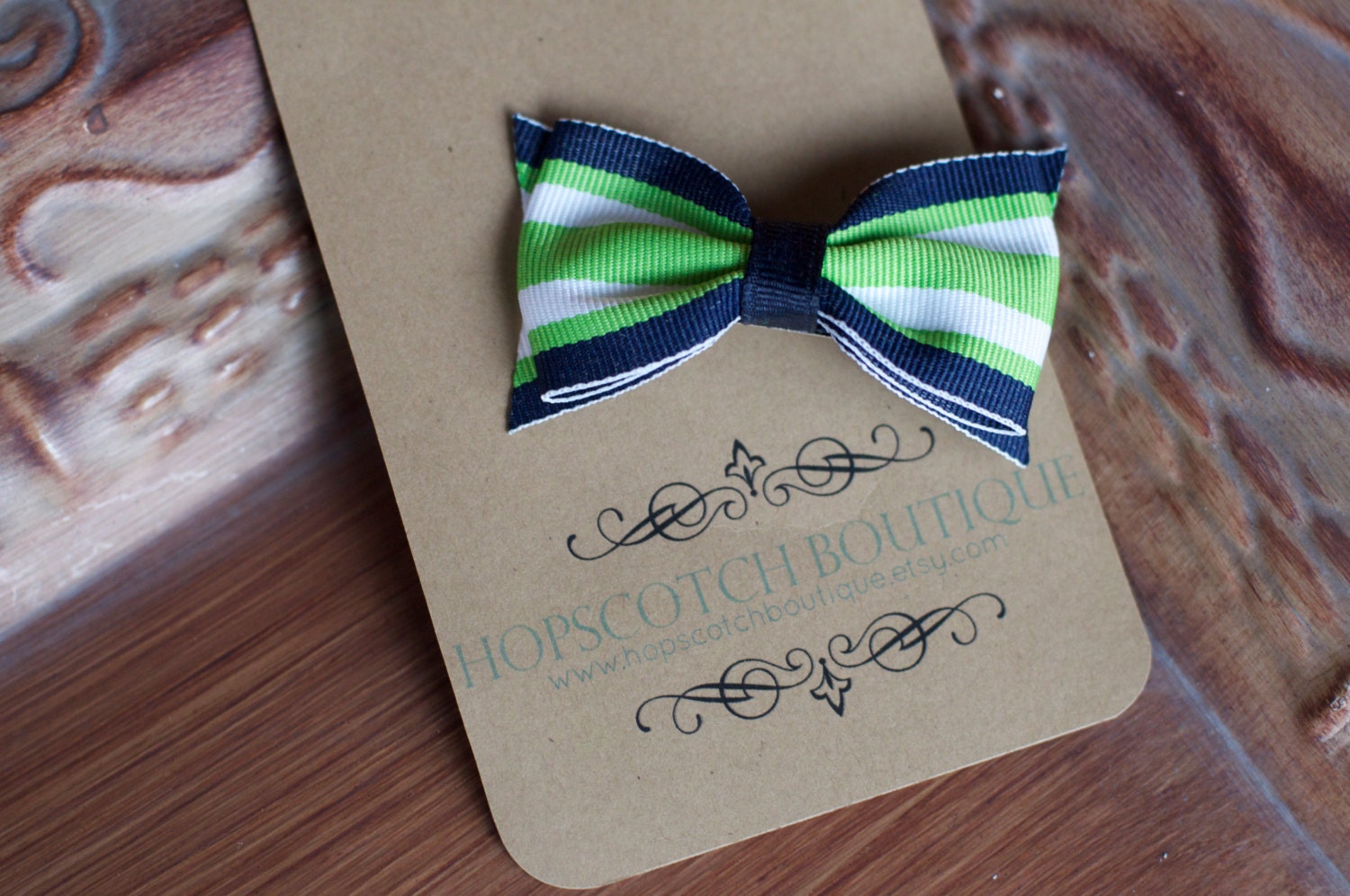 Patty clips in Green, Navy Blue and White Stripe Hair Bow Hair Clip
