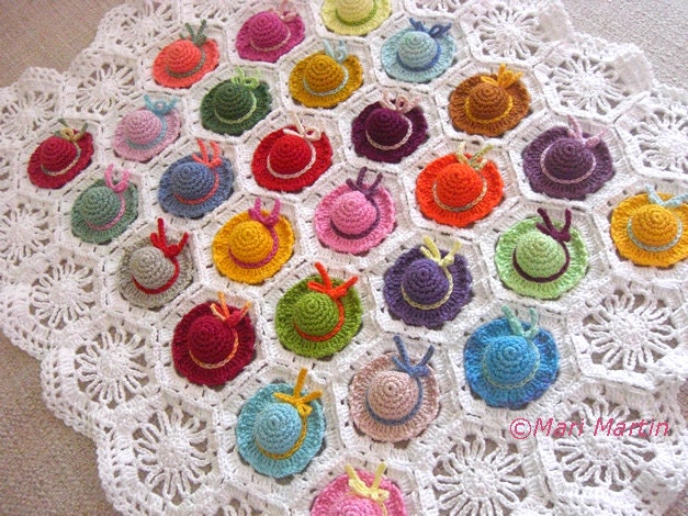 Crochet Baby Blanket Colorful Mini Hat Pattern DIY PDF Nursery Decoration Baby Shower Download Immediately