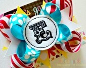Embroidered Circus Font Personalized Initial Boutique Style Hair Bow Red Yellow Turquoise