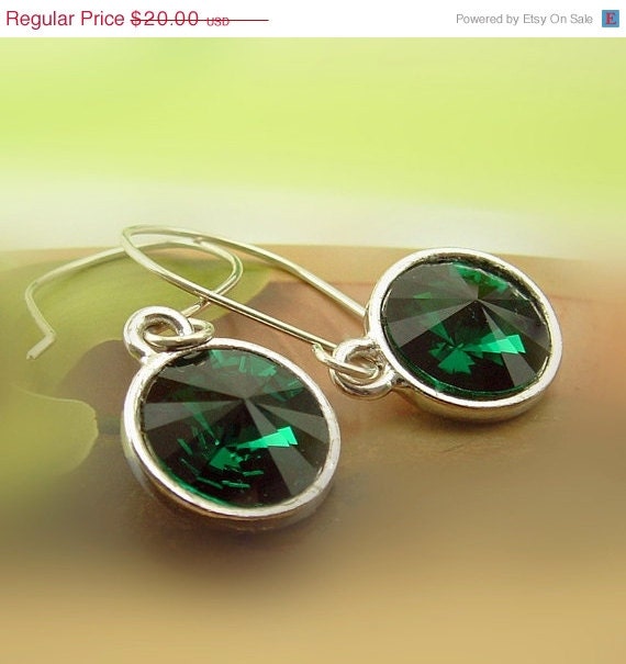 On Sale 10 % off Jewelry -Earrings -  Emerald Green Crystal Earrings- Swarovski Rivoli Earrings