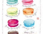 Kitchen decor, A macaron a day 8x10 print, Macaron poster, watercolor painting, Macaroon art