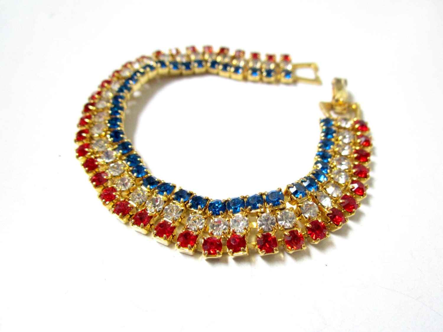 Vintage Rhinestone Red White Blue Bracelet