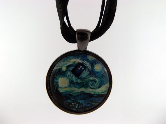 Doctor Who Van Gogh Starry Night TARDIS art necklace
