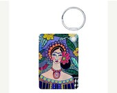 50%  OFF SALE - Frida Kahlo Keychain - Heather Galler Mexican Folk Art Key Chain Frida Black Cat Unique Gifts