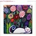 50%  OFF SALE - Cat Gifts - Ceramic Tile Coasters -Cat Folk Art Print on Ceramic Tile Folk Art Colorful Unique Gift  Harlequin - Wedding Gi
