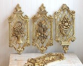 Vintage Four Season Wall Hanging Set Floral Gold Syroco Flowers, roses, cornucopia Hollywood Regency Art Nouveau