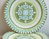 Melamine Plates set of 6, Vintage Melmac, Green Blue, retro dishes, dinnerware, aqua blue, celery green