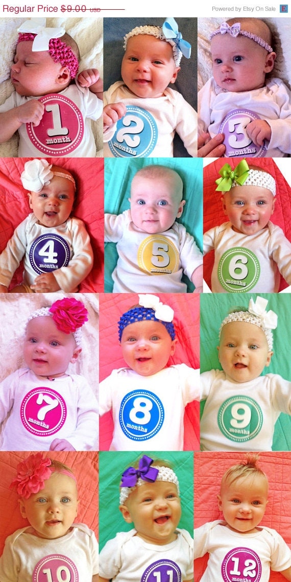 SALE Monthly Onesie Stickers-Baby Girl Milestone Sticker- 12 Girl Colors- Baby Month Stickers - Original Seller