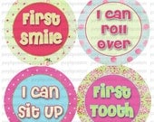 SALE Baby Milestone Onesie Stickers for Girls - Great Baby Shower Gifts and Photo Props - Baby's Firsts - Black, Blue, and Grey Plaids
